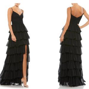 Mac Duggal Tiered Ruffle Empire Waist Chiffon Gown